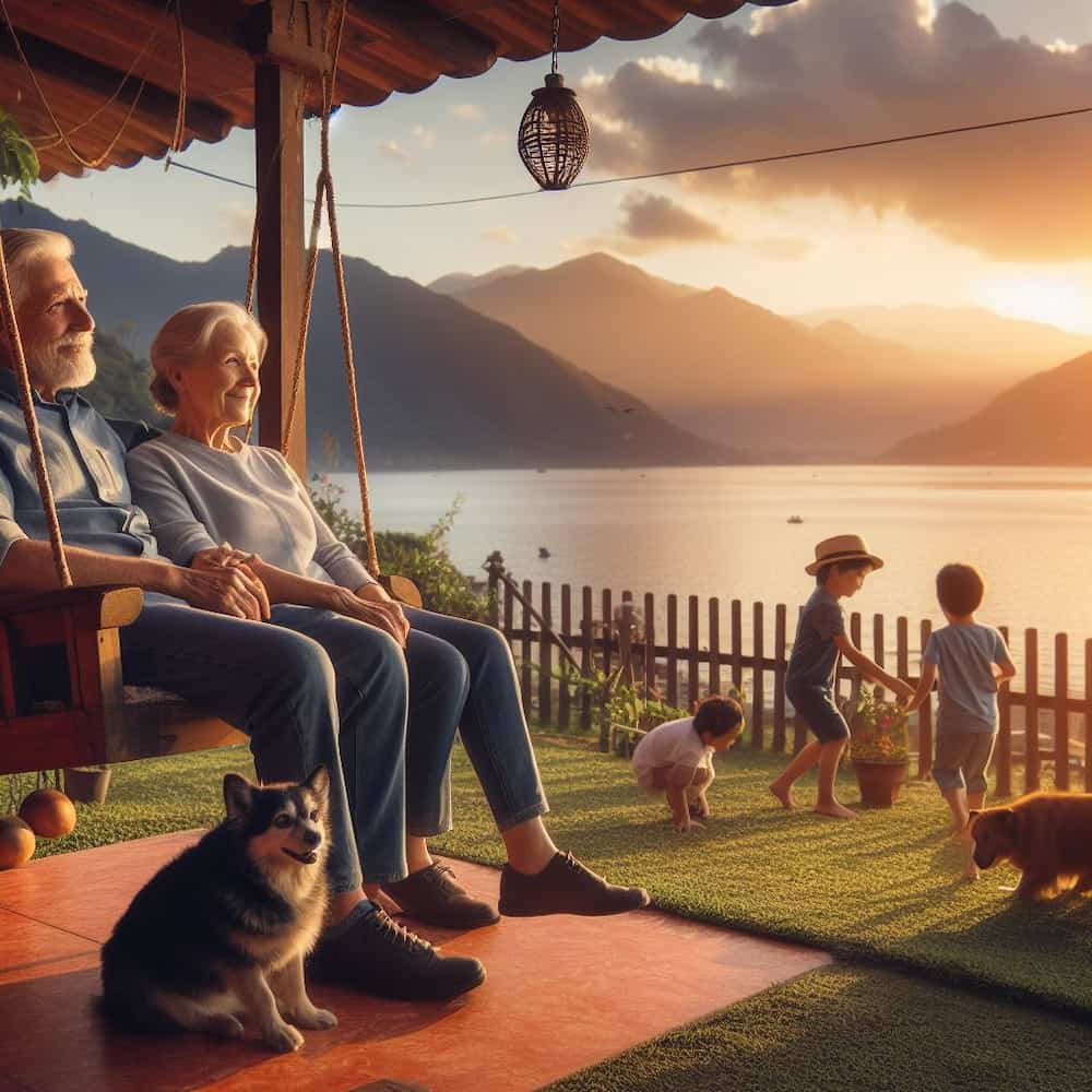 A retired couple sitting on their porch