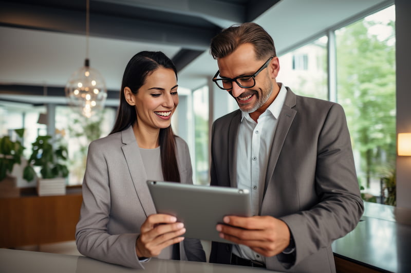 two people looking at a tablet